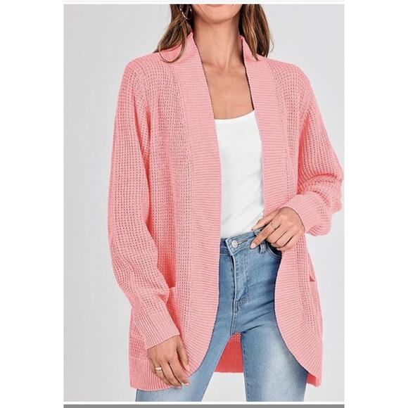 Cardigan Sweater Open Front Long Sleeve Loose Lightweight with Pockets LARGE - Picture 6 of 7